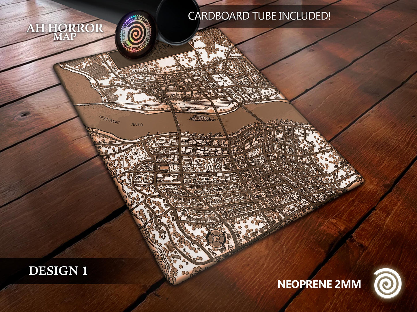 Arkham Map Playmat – for Lovecraftian Lovers/ Board Games (Arkham Horror, LCG, Mansions of Madness, Call of Cthulhu, Cthulhu: Death May Die)