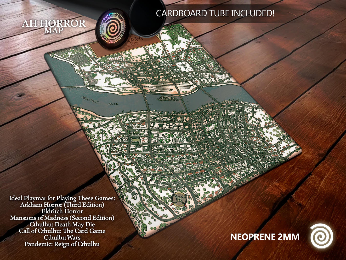 Arkham Map Playmat – for Lovecraftian Lovers/ Board Games (Arkham Horror, LCG, Mansions of Madness, Call of Cthulhu, Cthulhu: Death May Die)