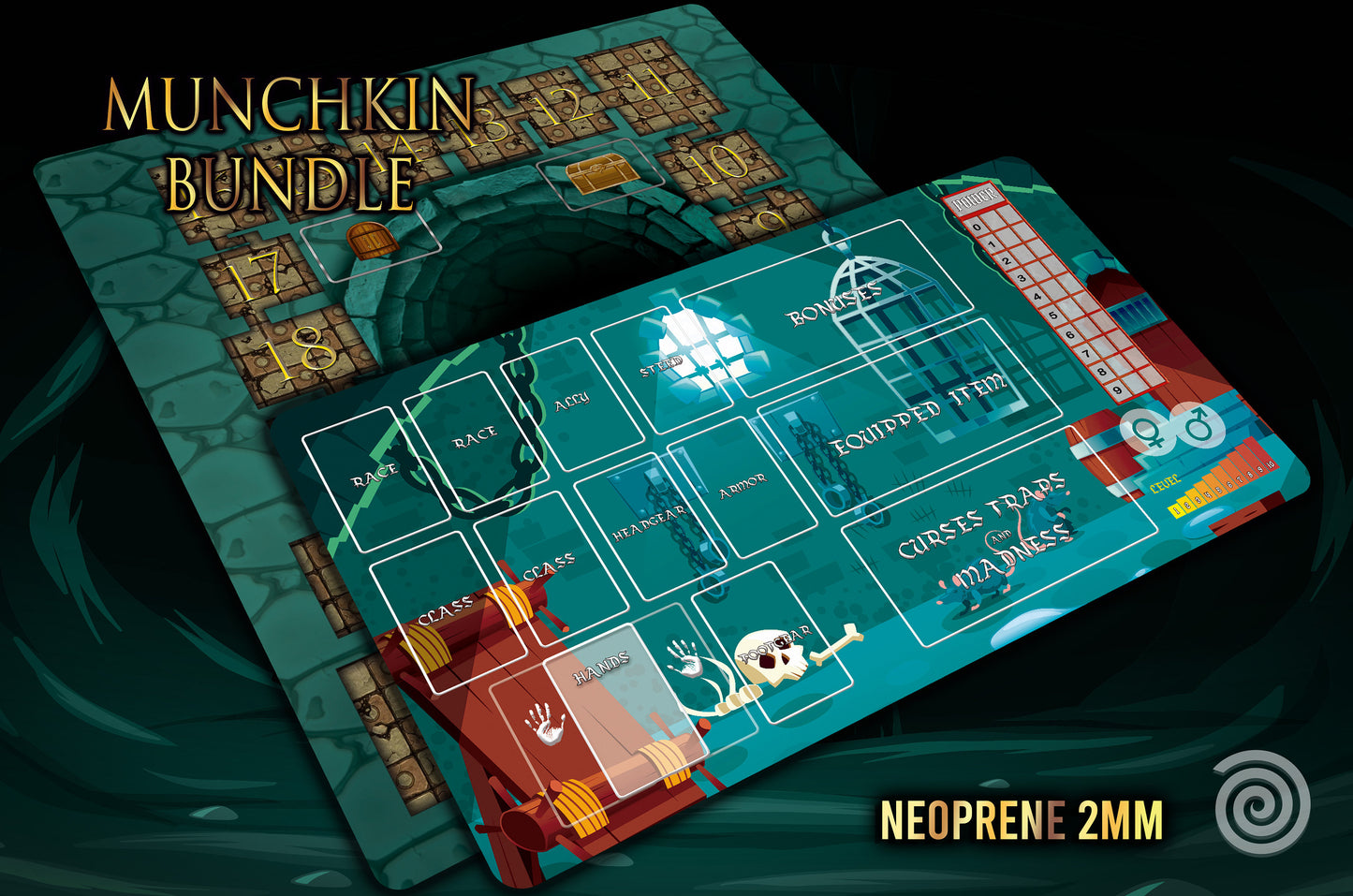 Pack Bundle Tapetes Munchkin Tablero central y tableros de jugador UNOFFICIAL PRODUCT