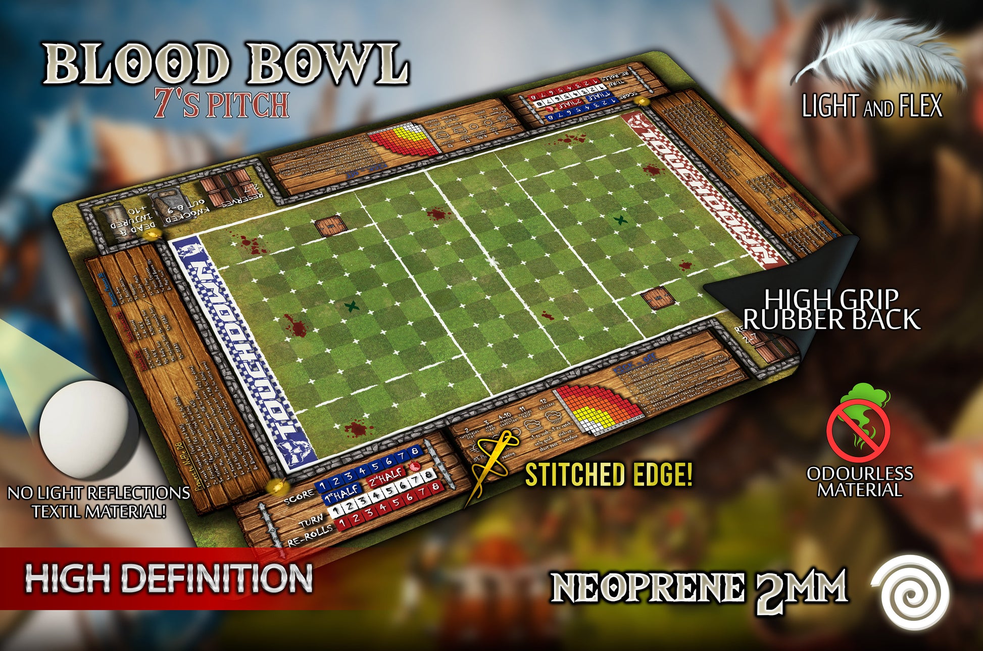 New Edition! 7's pitch Blood Bowl Gamemat (Revisado con reglas 2a Edición 2020.)